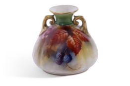 Small Royal Worcester vase decorated with blackberries and leaves, unsigned but possibly by Kitty