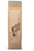 Chinese scroll watercolour, late Qing/early Republic period, of cranes or wading birds nesting, with