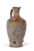 T Smith & Co large salt glaze jug with incised decoration of a lion amongst foliage in Hannah Barlow