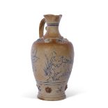 T Smith & Co large salt glaze jug with incised decoration of a lion amongst foliage in Hannah Barlow