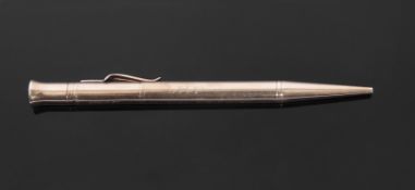 9ct gold "The Mascot" propelling pencil, makers E Barker & Sons, Birmingham 1934, 29gms g/w, 12cm