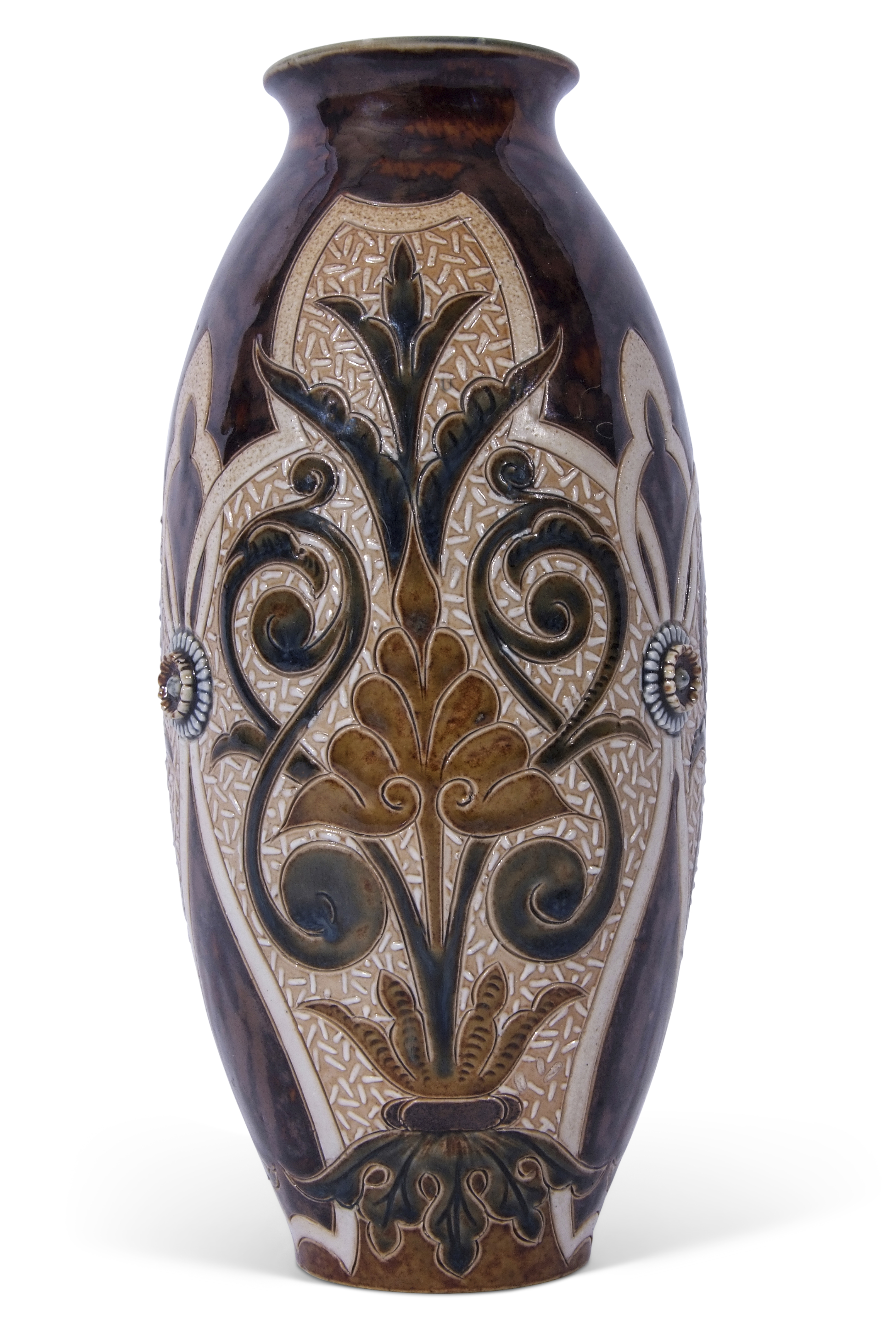 Late 19th century Doulton Lambeth stoneware vase of ovoid shape with an incised geometric design