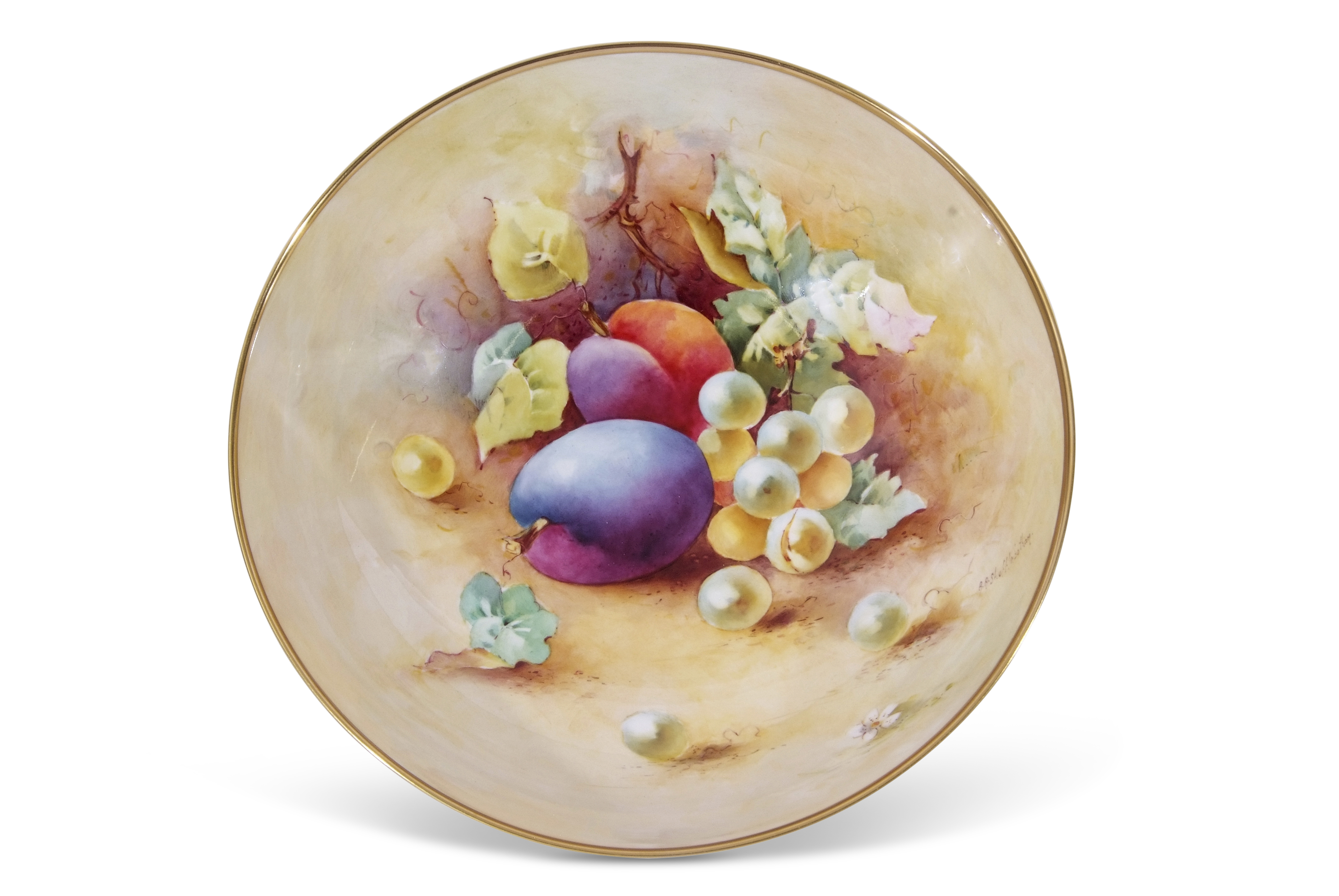 Caverswall plate with painted fruit decoration by R A Shufflebotham, limited editition 6/30, 23cm - Image 2 of 6