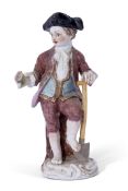 Meissen 19th century figure of a gardener, crossed swords mark and impressed numerals to base,