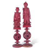 Pair of Chinese 19th century export chess pieces modelled as the King and Queen representing the