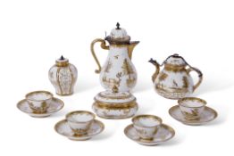 Very rare early Meissen tea set with gilt decoration of landscapes and hunting scenes, probably from
