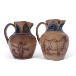 T Smith & Co jug, the globular body with incised decoration in Hannah Barlow style of cows,