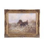 Attributed to Thomas Smythe (British, 1825-1906), Spaniel with a pheasant in a landscape. Oil on