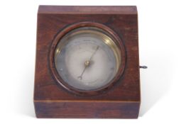 19th century circular aneroid barometer and thermometer combination, set in a polished brass case