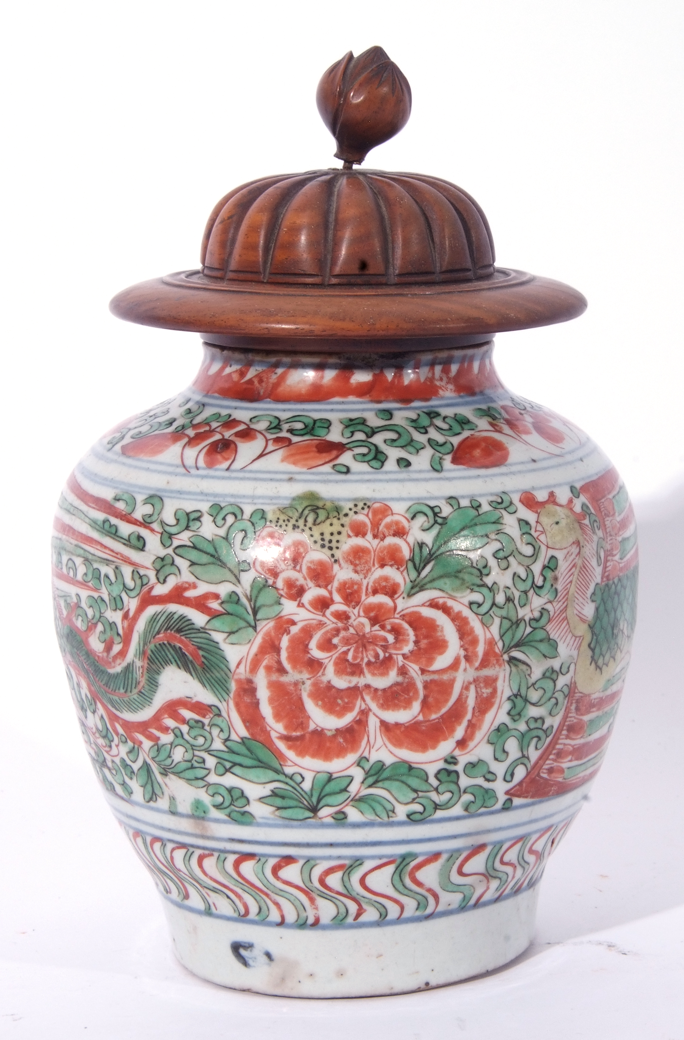 Ceramic jar, possibly Middle Eastern, decorated in iron red and green enamels with a Ming type - Image 5 of 9