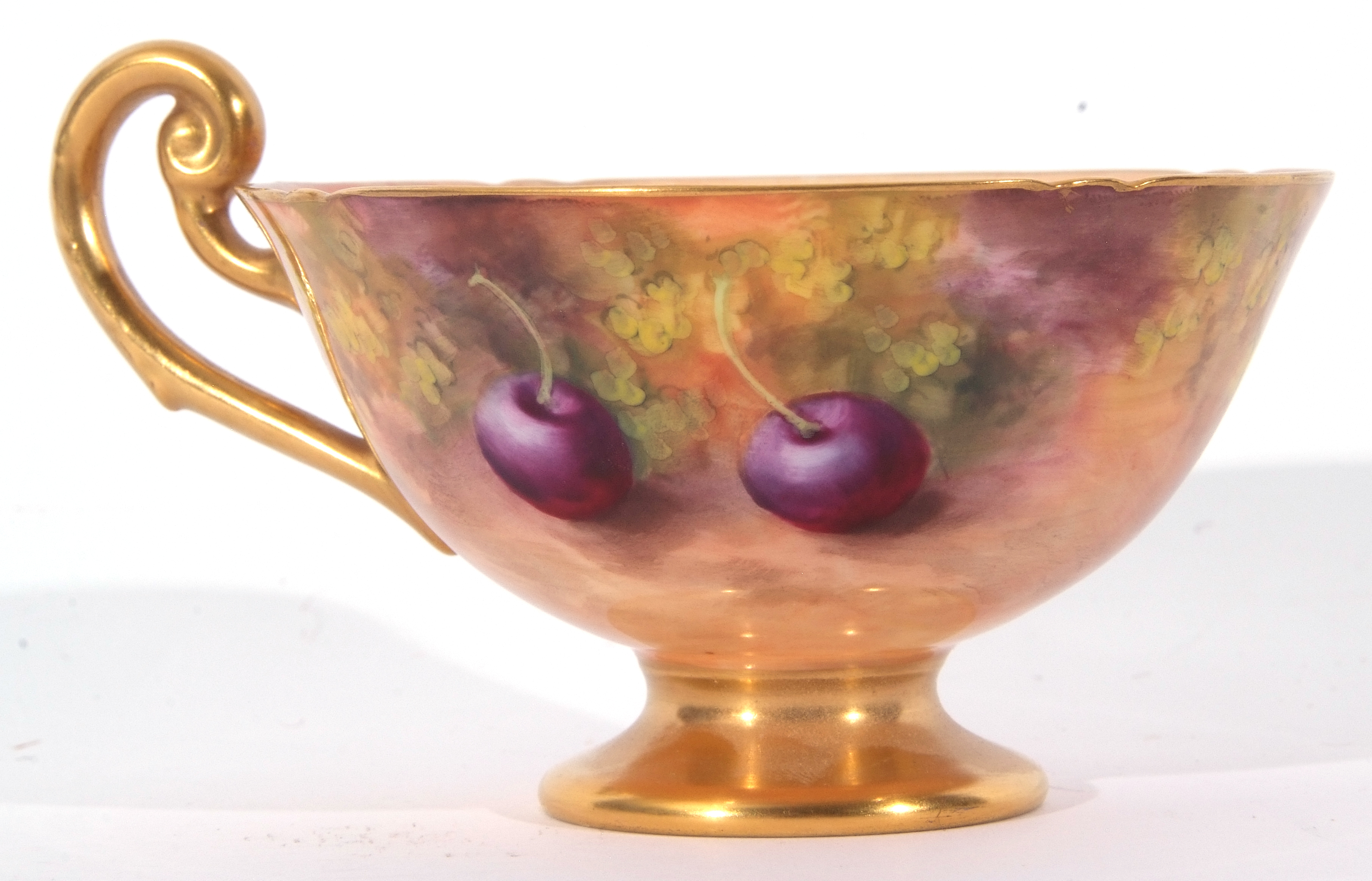 Royal Worcester cup and saucer, both decorated with fruit by Harry Ayrton, signature to cup and - Image 7 of 10