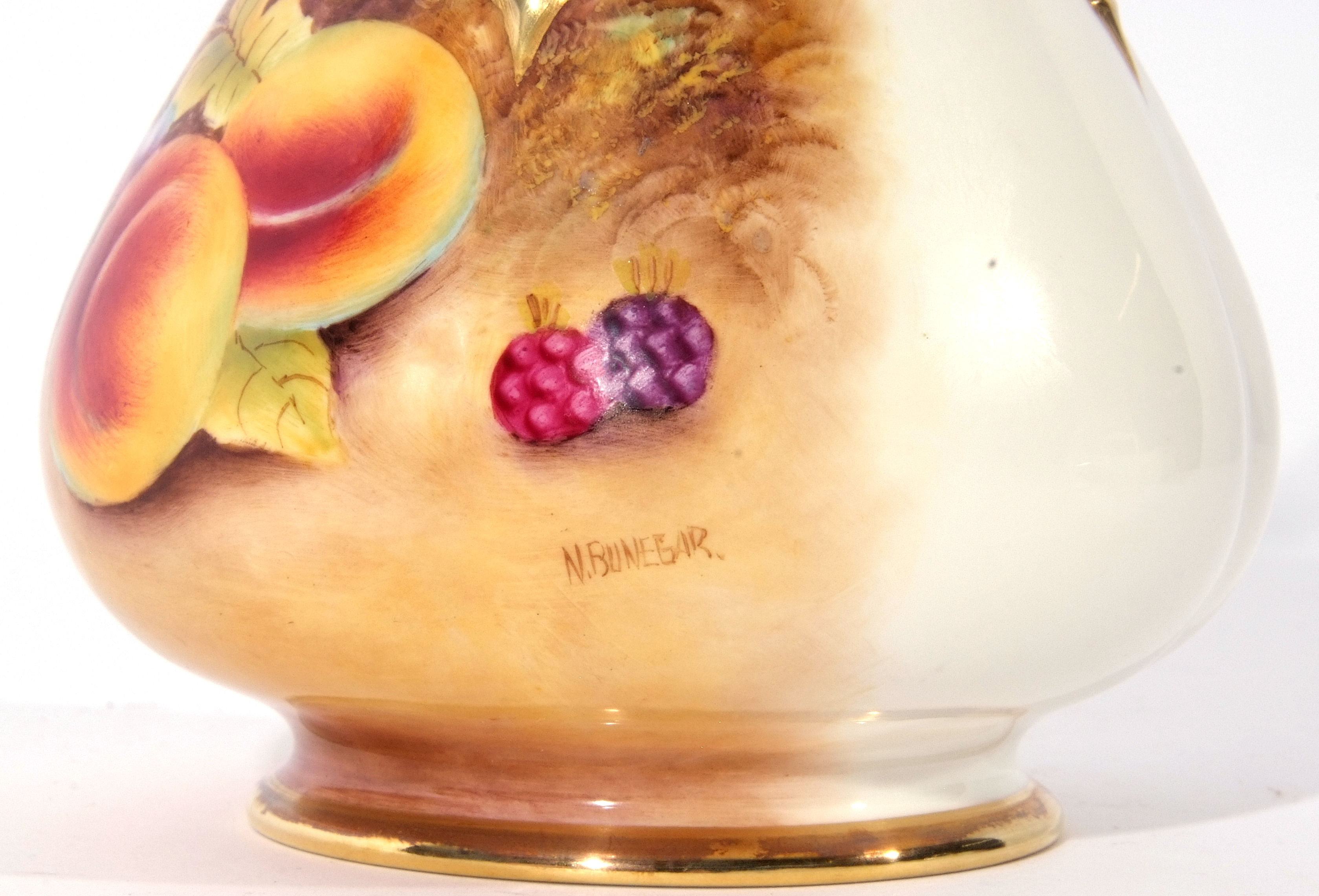 Royal Worcester vase with reticulated cover decorated with fruit, signed by N Bunegar, factory - Image 3 of 9