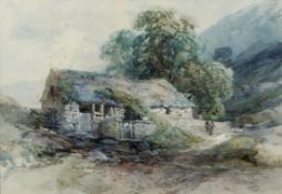 John Middleton (British, 1827-1856), An abandoned stone hillside cottage with passing figure. Pencil