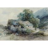 John Middleton (British, 1827-1856), An abandoned stone hillside cottage with passing figure. Pencil