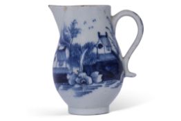 Lowestoft porcelain sparrowbeak decorated in underglaze blue with pagodas and river scene verso, 9cm