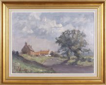 Martin Walton RA (British, 1932-2018) 'Pear Tree Farm'. Oil on board, signed, 1962. 45 x 60cm