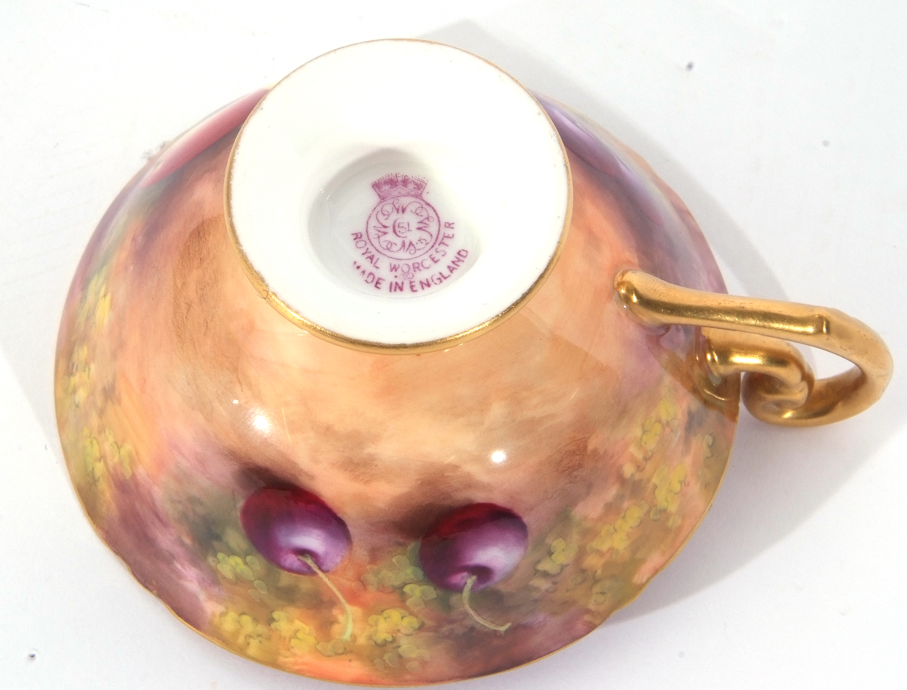 Royal Worcester cup and saucer, both decorated with fruit by Harry Ayrton, signature to cup and - Image 10 of 10