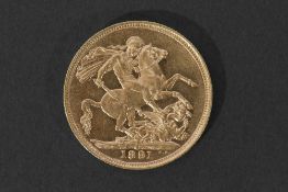 Victorian gold sovereign dated 1891