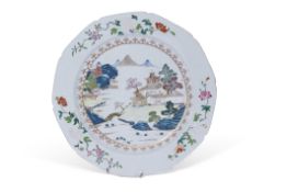 Large 18th century Chinese porcelain dish decorated in Wucai palette, Yongzheng/Qianlong period, the