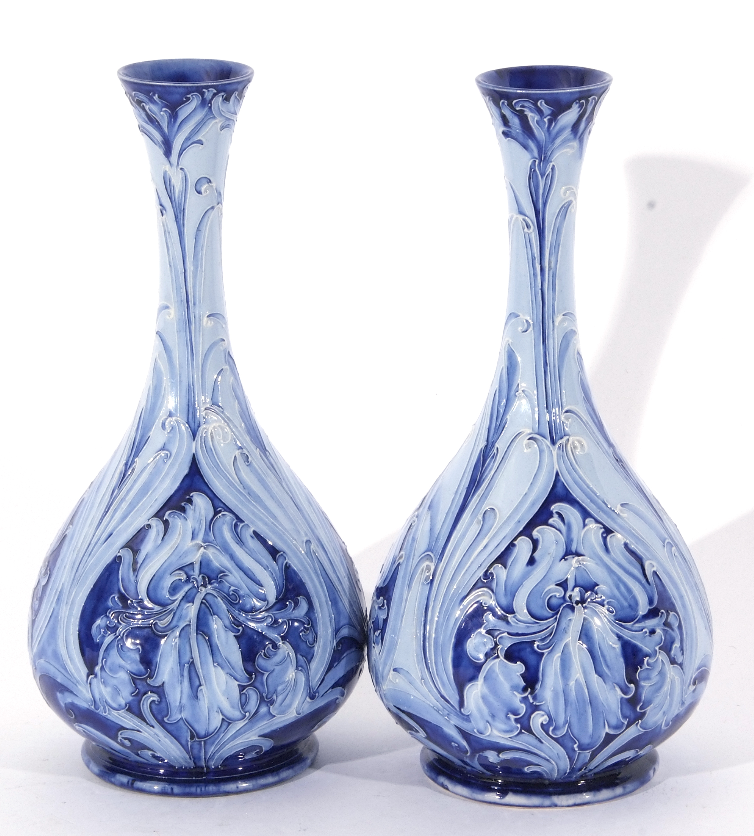 Good pair of early Moorcroft Florian ware vases, the pear shaped bodies with tube lined floral - Image 4 of 5