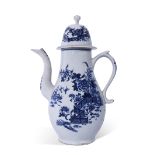 Lowestoft coffee pot and domed cover, decorated in underglaze blue with Lowestoft version of the