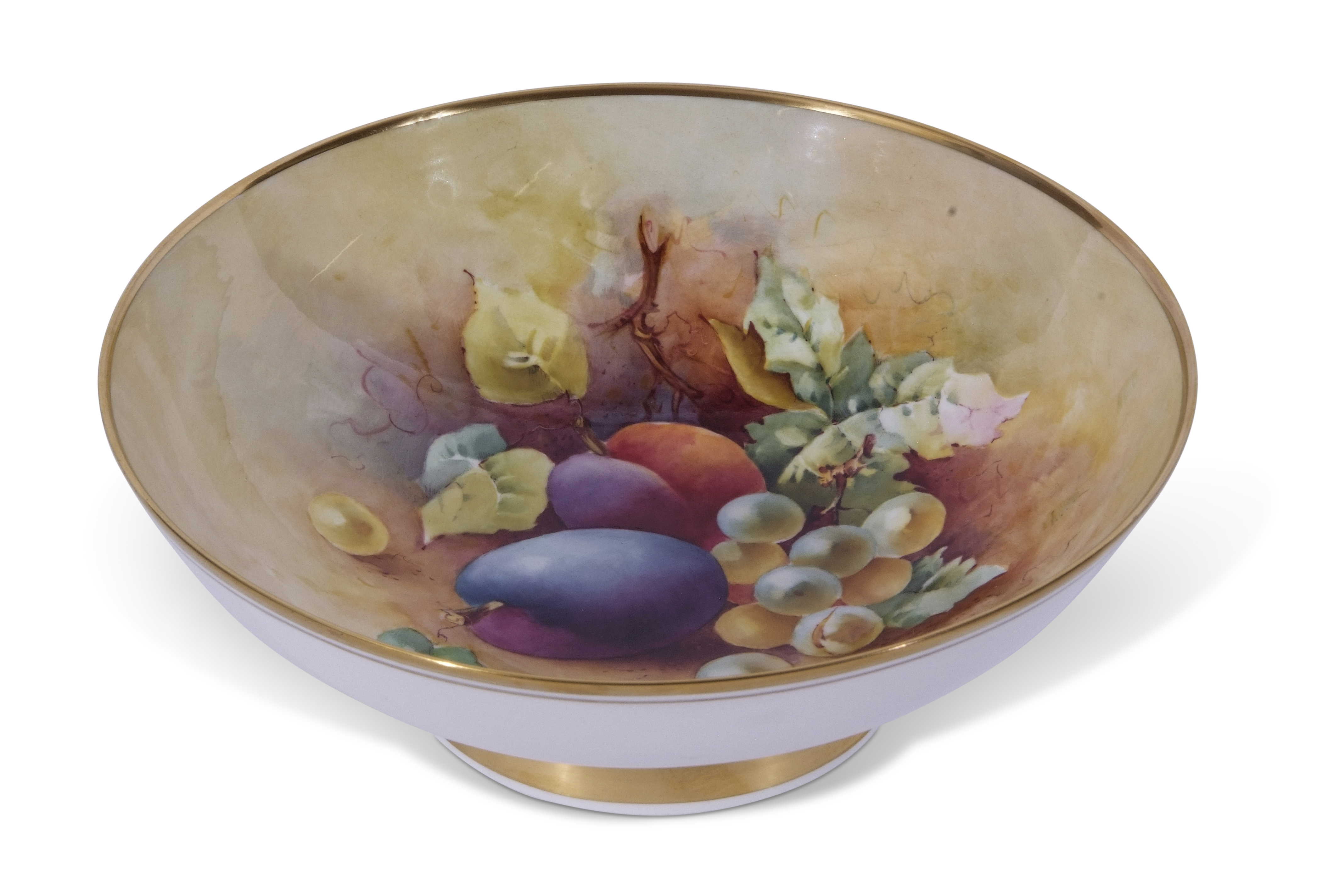 Caverswall plate with painted fruit decoration by R A Shufflebotham, limited editition 6/30, 23cm