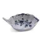 Lowestoft flat bottomed pickle dish with a moulded design decorated in underglaze blue with