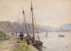 Alice Simpson (British 19th Century) Young dockers at the waterfront, Isle of Skye. Watercolour on