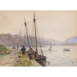 Alice Simpson (British 19th Century) Young dockers at the waterfront, Isle of Skye. Watercolour on