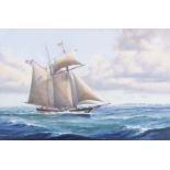 Kenneth Grant (British b.1934), A topsail schooner on a downwind leg. Oil on canvas, signed,