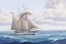 Kenneth Grant (British b.1934), A topsail schooner on a downwind leg. Oil on canvas, signed,