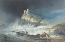 Edward Duncan (British, 1803-1882), Lifeboat launched into a Storm below Tantallon Castle.