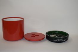 1970's Red Plastic Ice Bucket, t/w Perrier Jouet Champagne Ashtray