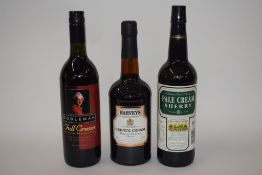 Three various Sherries, viz Harvey's Bristol Cream Sherry (blue bottle), Nobleman Full Cream