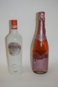 One 70cl bottle of Archers Schnapps, together with 75cl bottle of Vall de Juy Cava Rosado