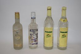 Two bottles of Moskovskaya lemon vodka, 70cl, 40% vol, together with vintage Smirnoff No 47