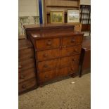 VICTORIAN MAHOGANY CHEST OF TWO SHORT OVER THREE LONG DRAWERS WITH TURNED KNOB HANDLES, 93CM WIDE