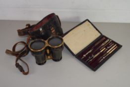 PAIR OF OPERA GLASSES IN ORIGINAL BOX AND BOXED TECHNICAL DRAWING SET