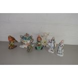 CERAMIC FIGURES AND A MODEL OF A DEER BY MYOTT & SONS, WITH GOLDSCHEIDER BACKSTAMP