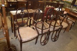 SET OF SIX LATE 19TH/EARLY 20TH CENTURY MAHOGANY DINING CHAIRS WITH PIERCED FOLIATE BACKS