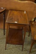 EDWARDIAN MAHOGANY RECTANGULAR TWO-TIER OCCASIONAL TABLE ON TAPERING LEGS, 56CM WIDE