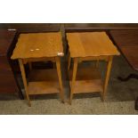 PAIR OF EARLY 20TH CENTURY LIGHT OAK TWO TIER OCCASIONAL TABLES, 73CM HIGH