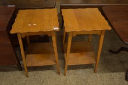 PAIR OF EARLY 20TH CENTURY LIGHT OAK TWO TIER OCCASIONAL TABLES, 73CM HIGH