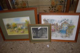 MIXED LOT: R WORDEN, GOATHLAND, WATERCOLOUR, SIGNED LOWER LEFT, TOGETHER WITH A COLOURED PRINT OF