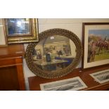 20TH CENTURY OVAL WALL MIRROR IN GILT FINISH FRAME, 70CM WIDE