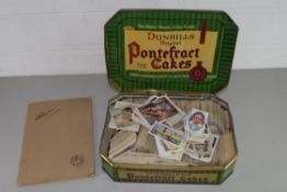 VINTAGE DUNHILL PONTEFRACT CAKE TIN, CONTAINING CIGARETTE CARDS