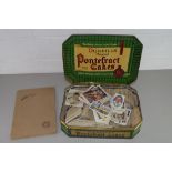 VINTAGE DUNHILL PONTEFRACT CAKE TIN, CONTAINING CIGARETTE CARDS