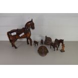 LARGE WOODEN MODEL OF A HORSE AND OTHER WOODEN MODELS