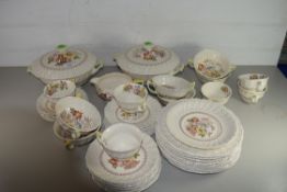 TEA AND DINNER WARES BY ROYAL DOULTON IN THE GRANTHAM PATTERN COMPRISING PLATES, SIDE PLATES, SOUP