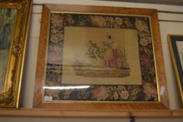 EMBROIDERY IN MAPLE WALNUT FRAME OF A YOUNG GIRL WITH A SWAN